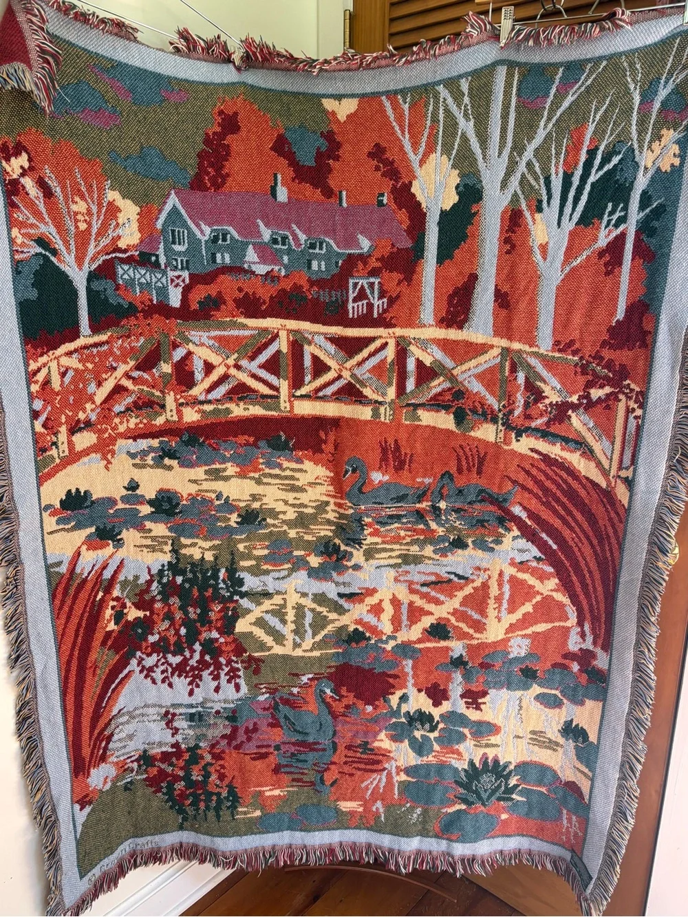 Vintage Goodwin Weavers Swan Lake Throw Blanket